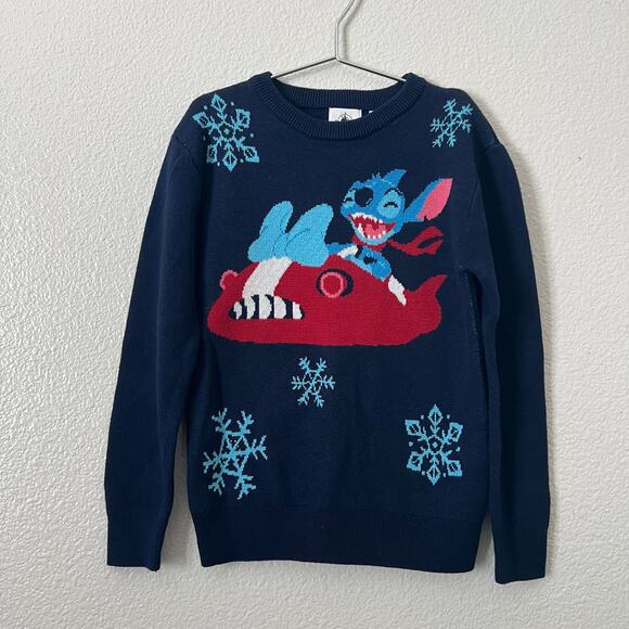 Disney Stitch Snowflake Winter Christmas Sweater Navy Blue - Picture 3 of 6